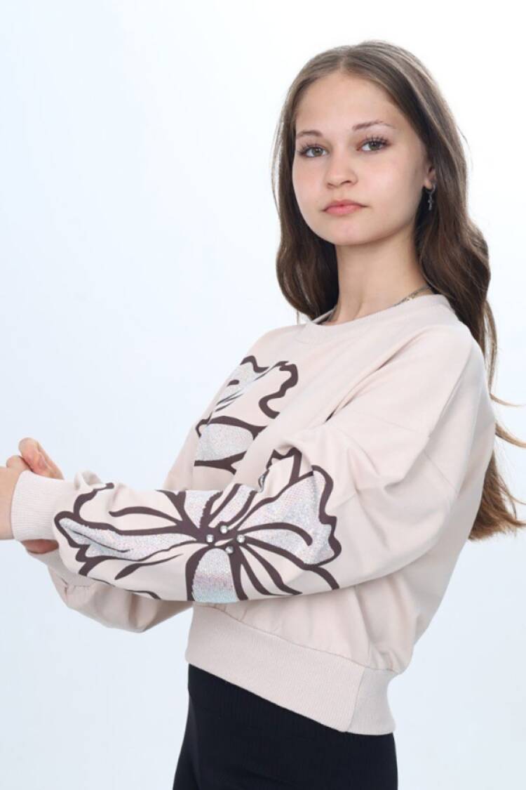 Girls' Tops - B1 - Taş Detaylı Kız Sweat - Brand: VIZVIZ - Women & Kids, Baby Clothes Wholesale - Globality Store