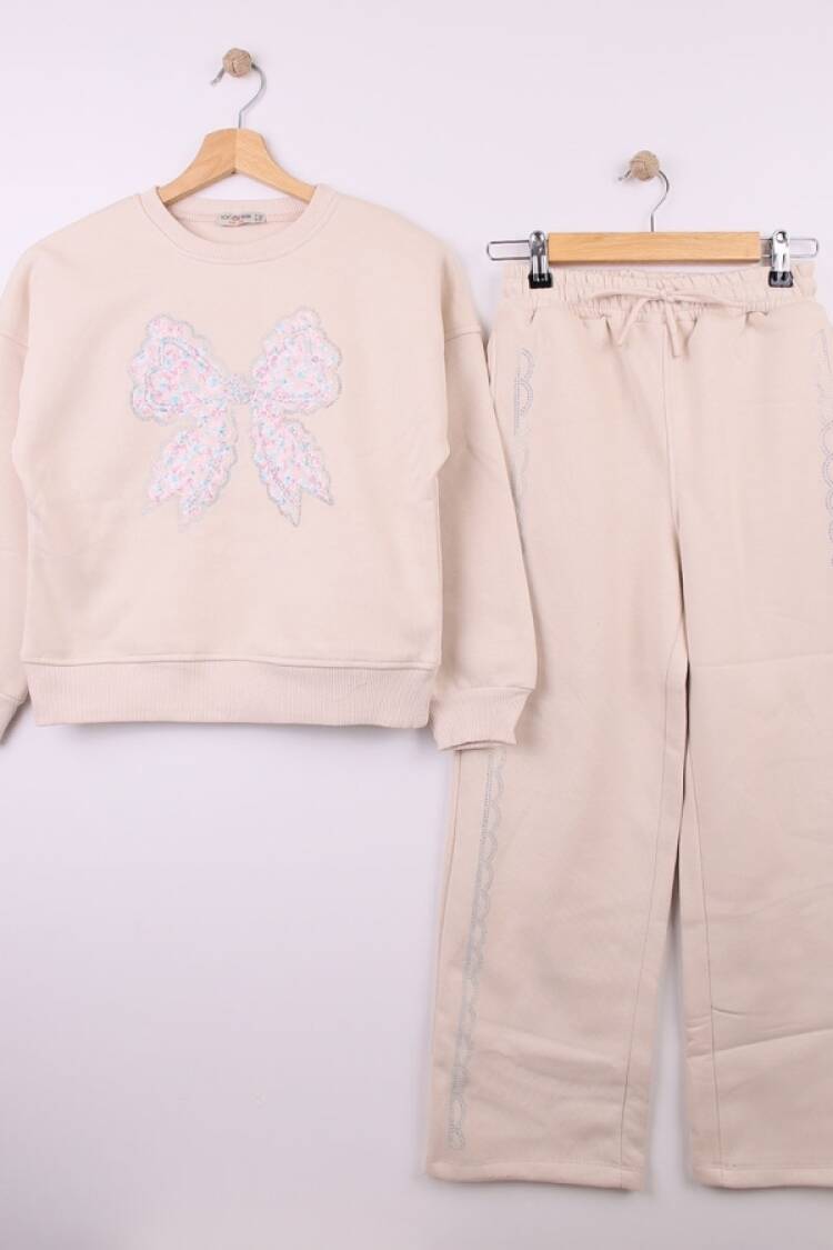 Girls' Suits - B1 - Taş Detaylı Kız Takım 3ip Şardonlu - Brand: ÖZ BEBE - Women & Kids, Baby Clothes Wholesale - Globality Store
