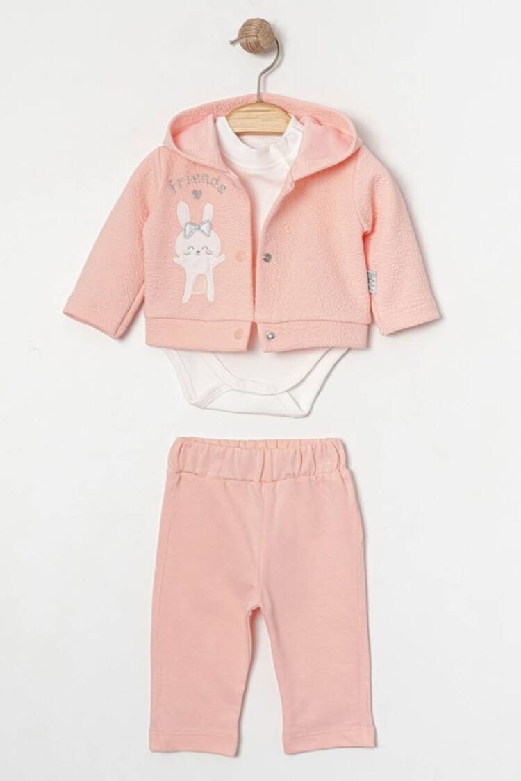 Baby Sets - B1 - Tavşan Baskılı Üçlü Kız Bebe Takım - Brand: ELCİ BABY - Women & Kids, Baby Clothes Wholesale - Globality Store