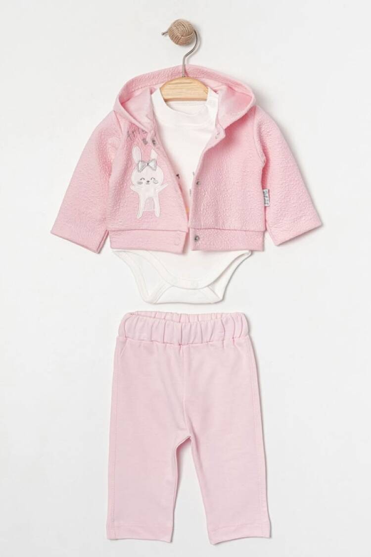 Baby Sets - B1 - Tavşan Baskılı Üçlü Kız Bebe Takım - Brand: ELCİ BABY - Women & Kids, Baby Clothes Wholesale - Globality Store