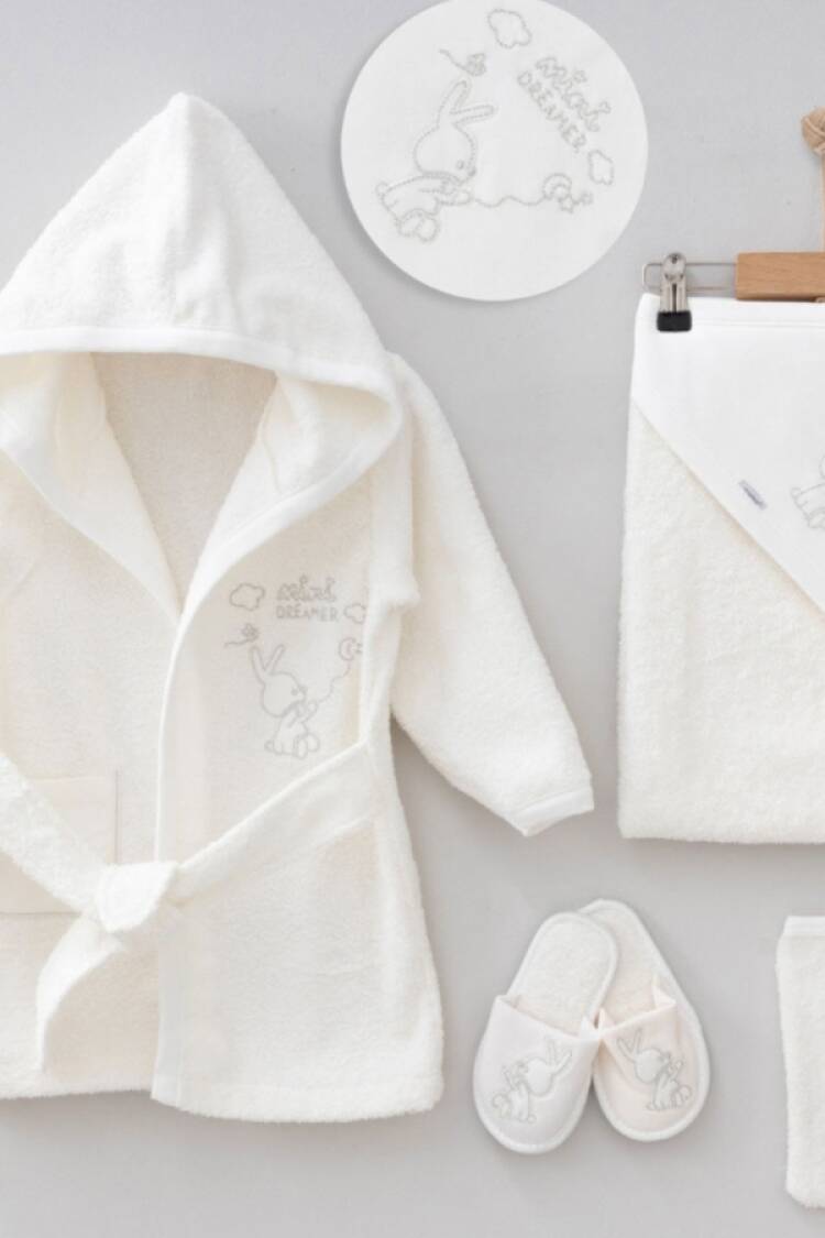 Newborn - B1 - Tavşan Nakışlı 4lü Kız Bornoz Set - Brand: ZIPIR - Women & Kids, Baby Clothes Wholesale - Globality Store