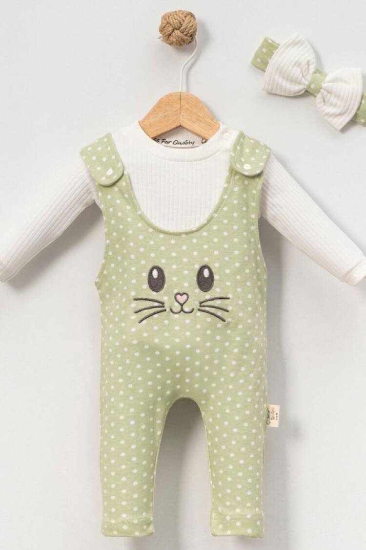 Baby Rompers and Overalls - B1 - Tavşan Nakışlı Kız Bebe İkili Salopet Set - Brand: CAYZEN - Women & Kids, Baby Clothes Wholesale - Globality Store