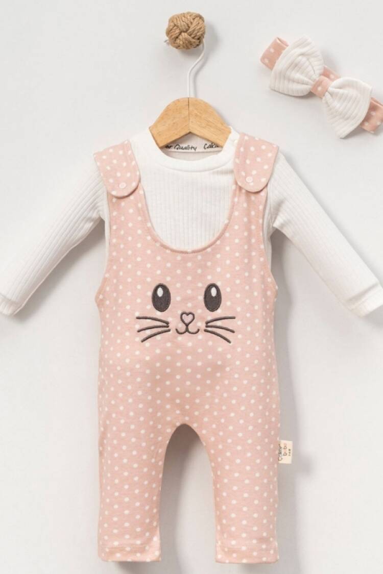 Baby Rompers and Overalls - B1 - Tavşan Nakışlı Kız Bebe İkili Salopet Set - Brand: CAYZEN - Women & Kids, Baby Clothes Wholesale - Globality Store