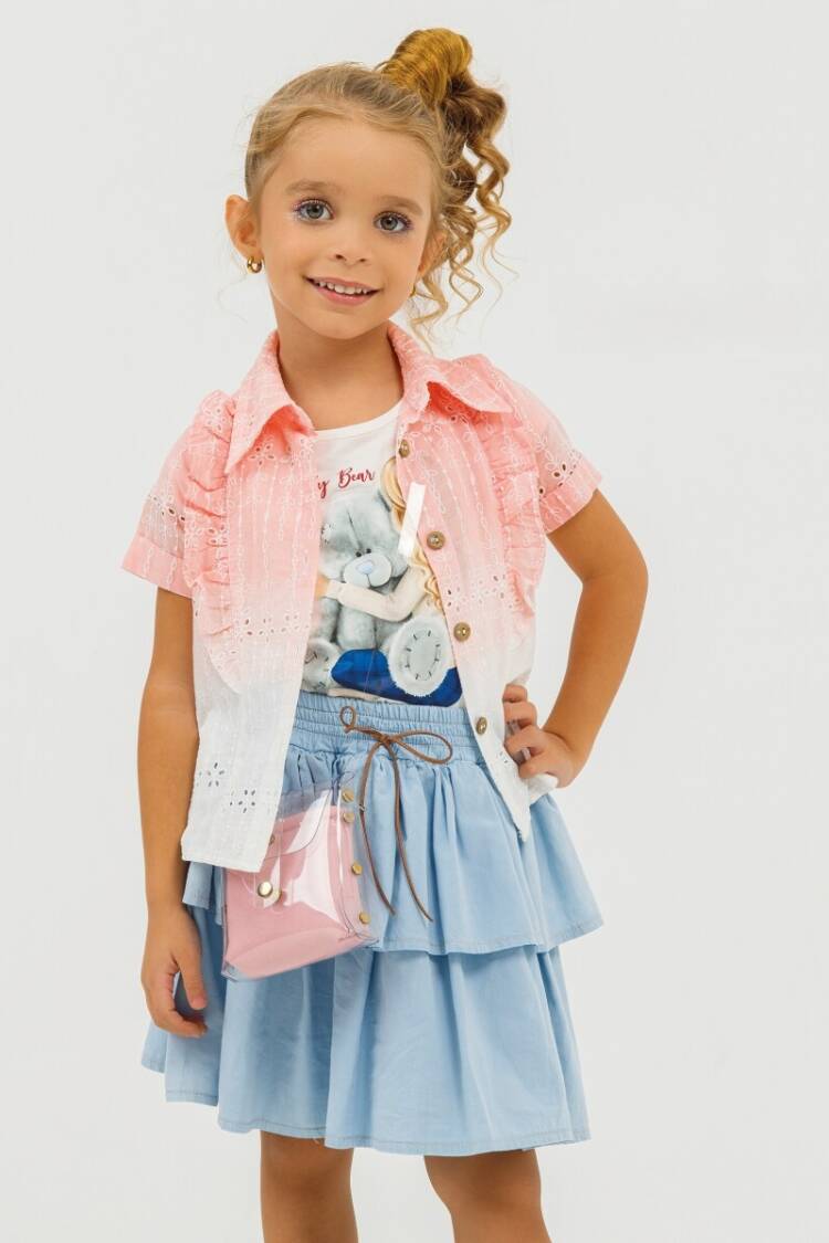 Girls' Suits - Toptan 4'lü Batikli Brode Gömlek Badi Kot Etek Çantalı Takım 2-6Y 1055-5310 - Brand: Miss Lore - Women & Kids, Baby Clothes Wholesale - Globality Store