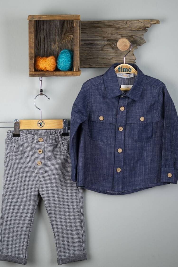 Baby Tops - Toptan Bebek 2'li Gömlek ve Pantolon Takım 6-24M 1018-T3EDT064236811 - Brand: Timo - Women & Kids, Baby Clothes Wholesale - Globality Store