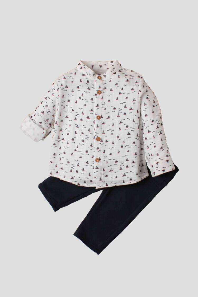 Baby Sets - Toptan Bebek 2'li Gömlek ve Pantolon Takım 9-24M 1026-35069 - Brand: Kidexs - Women & Kids, Baby Clothes Wholesale - Globality Store