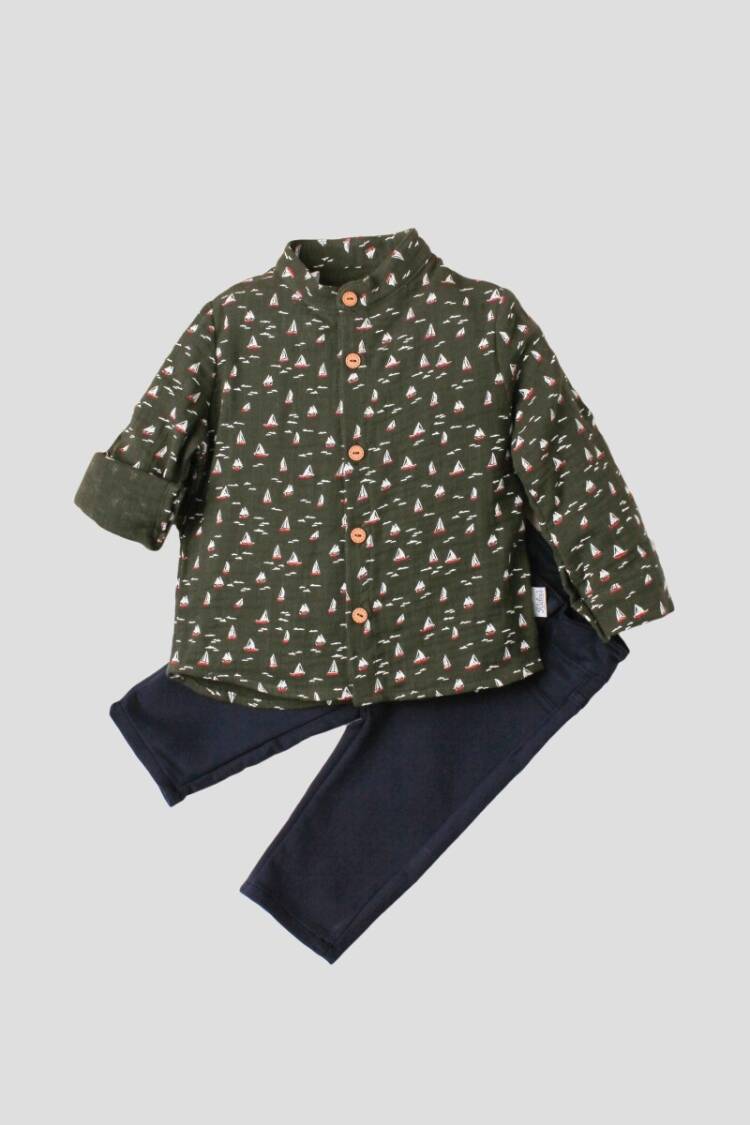 Baby Sets - Toptan Bebek 2'li Gömlek ve Pantolon Takım 9-24M 1026-35069 - Brand: Kidexs - Women & Kids, Baby Clothes Wholesale - Globality Store