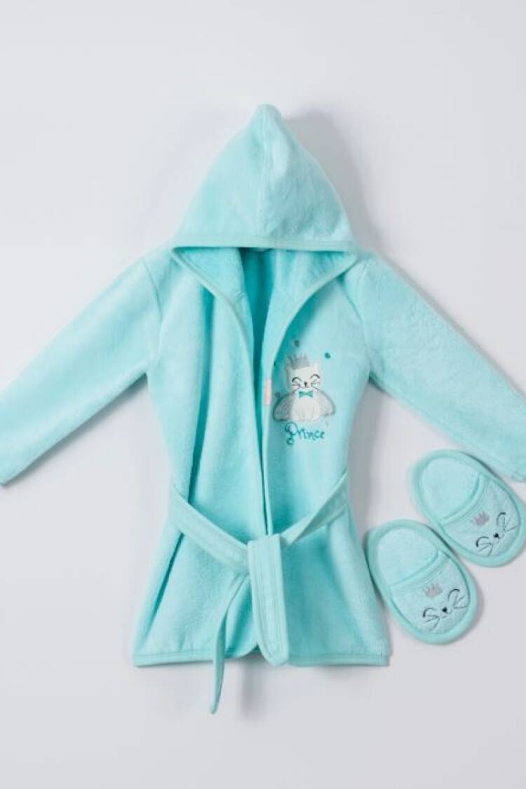 Towel and Bathrobe - Toptan Bebek 2'li Terlikli Bornoz Seti 1-4Y 1072-482E - Brand: Ramel Kids - Women & Kids, Baby Clothes Wholesale - Globality Store