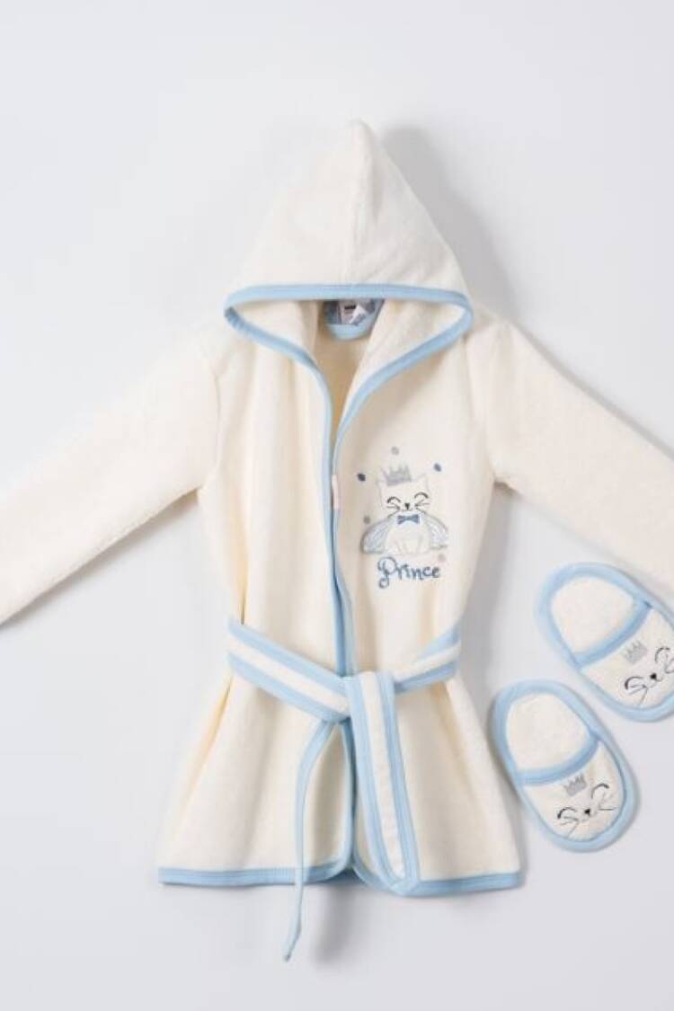 Towel and Bathrobe - Toptan Bebek 2'li Terlikli Bornoz Seti 1-4Y 1072-482E - Brand: Ramel Kids - Women & Kids, Baby Clothes Wholesale - Globality Store