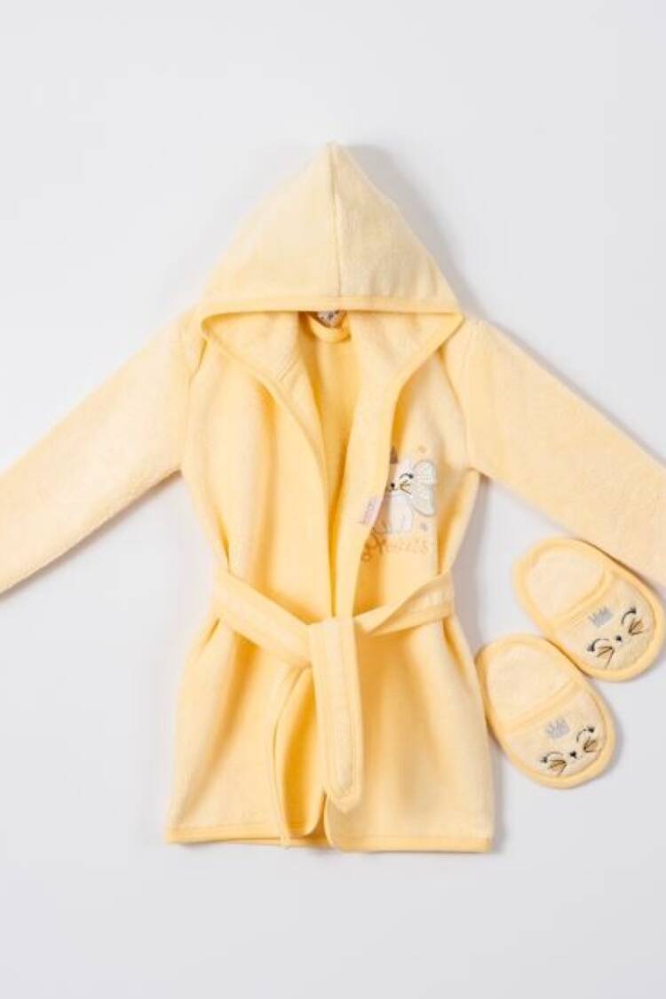 Towel and Bathrobe - Toptan Bebek 2'li Terlikli Bornoz Seti 1-4Y 1072-482K - Brand: Ramel Kids - Women & Kids, Baby Clothes Wholesale - Globality Store
