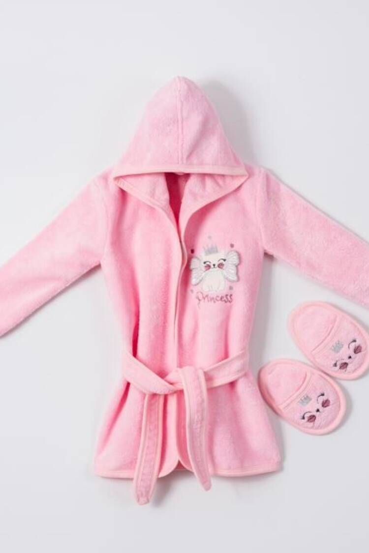 Towel and Bathrobe - Toptan Bebek 2'li Terlikli Bornoz Seti 1-4Y 1072-482K - Brand: Ramel Kids - Women & Kids, Baby Clothes Wholesale - Globality Store