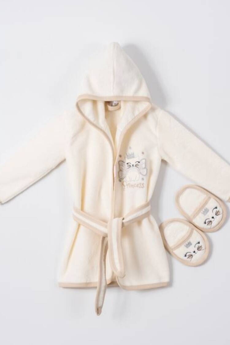 Towel and Bathrobe - Toptan Bebek 2'li Terlikli Bornoz Seti 1-4Y 1072-482K - Brand: Ramel Kids - Women & Kids, Baby Clothes Wholesale - Globality Store
