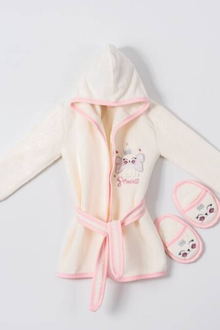Towel and Bathrobe - Toptan Bebek 2'li Terlikli Bornoz Seti 1-4Y 1072-482K - Brand: Ramel Kids - Women & Kids, Baby Clothes Wholesale - Globality Store
