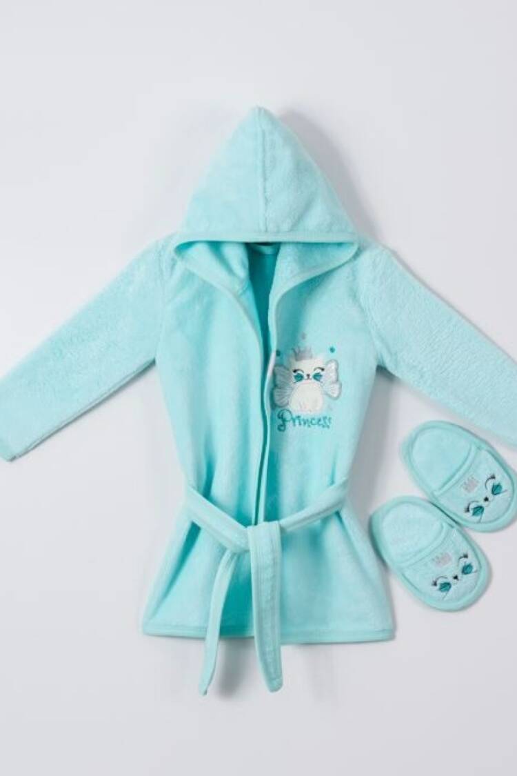 Towel and Bathrobe - Toptan Bebek 2'li Terlikli Bornoz Seti 1-4Y 1072-482K - Brand: Ramel Kids - Women & Kids, Baby Clothes Wholesale - Globality Store