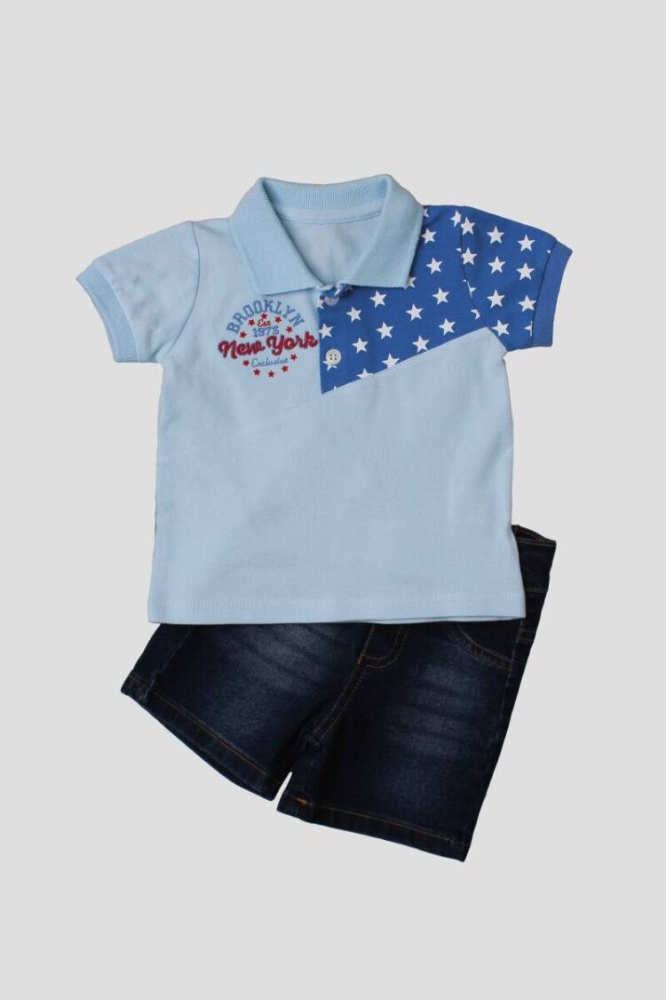 Baby Sets - Toptan Bebek 2'li Tişört ve Kot Şort Takım 6-24M 1026-35053 - Brand: Kidexs - Women & Kids, Baby Clothes Wholesale - Globality Store