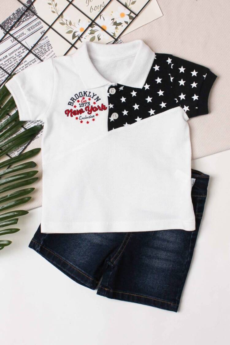 Baby Sets - Toptan Bebek 2'li Tişört ve Kot Şort Takım 6-24M 1026-35053 - Brand: Kidexs - Women & Kids, Baby Clothes Wholesale - Globality Store