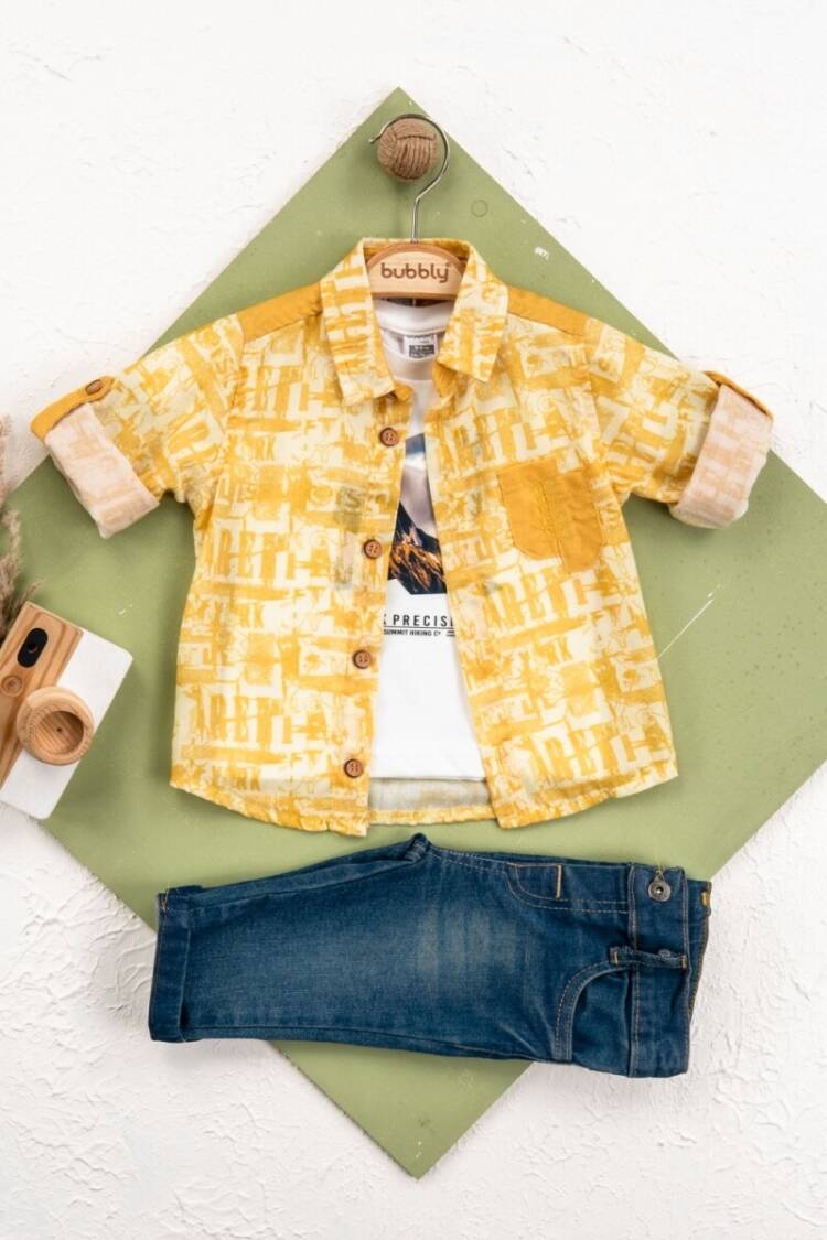 Baby Sets - Toptan Bebek 3' lü Gömlek Pantolon Takım 2035-440 - Brand: Bubbly - Women & Kids, Baby Clothes Wholesale - Globality Store