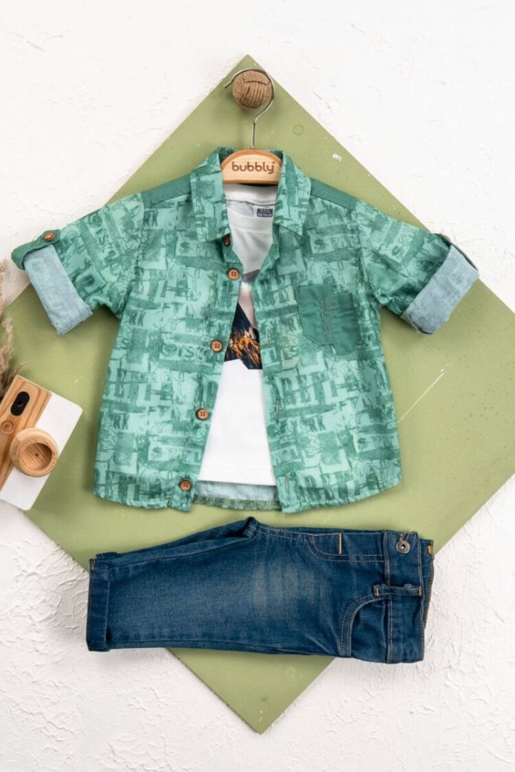 Baby Sets - Toptan Bebek 3' lü Gömlek Pantolon Takım 2035-440 - Brand: Bubbly - Women & Kids, Baby Clothes Wholesale - Globality Store