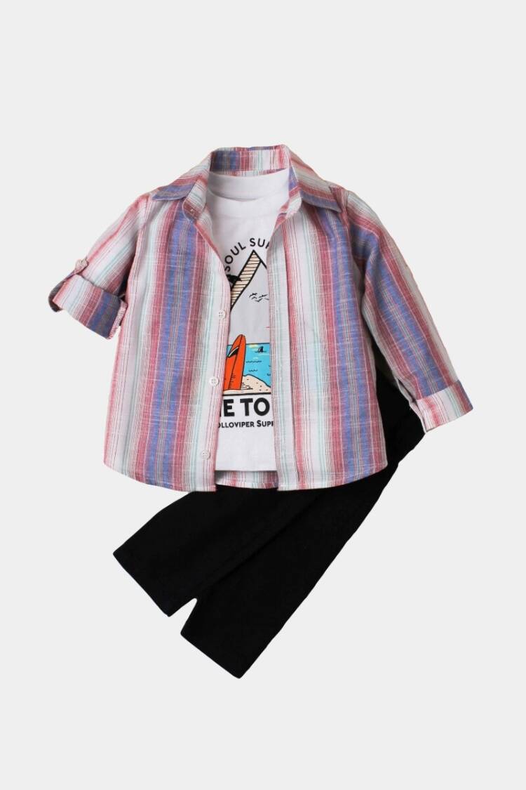 Baby Sets - Toptan Bebek 3'lü Gömlek Tişört ve Pantolon Takım 9-24M 1026-90131 - Brand: Kidexs - Women & Kids, Baby Clothes Wholesale - Globality Store