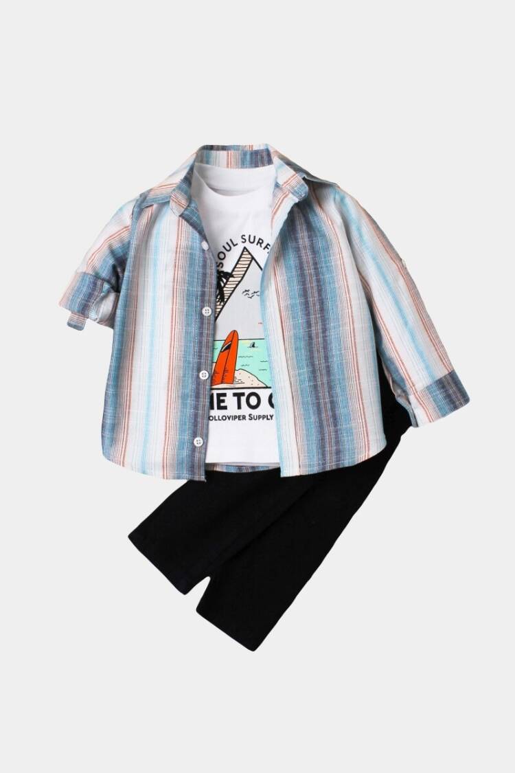 Baby Sets - Toptan Bebek 3'lü Gömlek Tişört ve Pantolon Takım 9-24M 1026-90131 - Brand: Kidexs - Women & Kids, Baby Clothes Wholesale - Globality Store