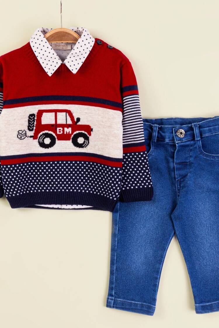 Baby Sets - Toptan Bebek 3'lü Kazak Gömlek ve Kot Pantolon Takım 9-24M 2009-5154 - Brand: Babymuz - Women & Kids, Baby Clothes Wholesale - Globality Store