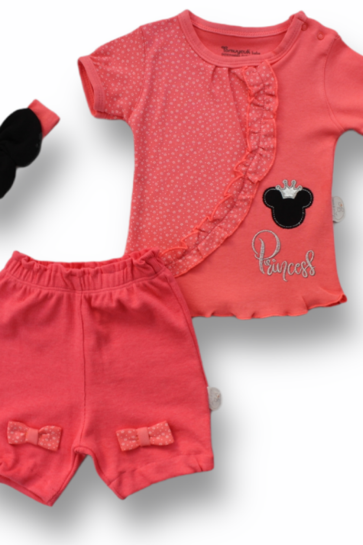 Baby Sets - Toptan Bebek 3'lü Tişört Şort ve Saç Bantlı 3-18M Takım 1074-75511 - Brand: Tomuycuk - Women & Kids, Baby Clothes Wholesale - Globality Store