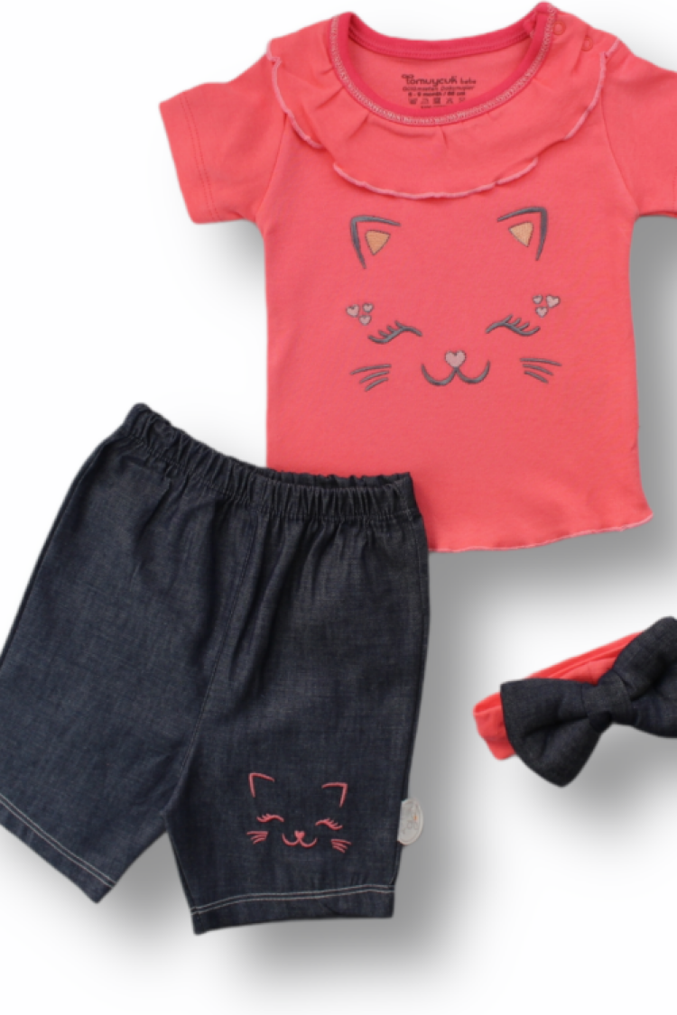 Baby Sets - Toptan Bebek 3'lü Tişört Şort ve Saç Bantlı Takım 6-18M 1074-75538 - Brand: Tomuycuk - Women & Kids, Baby Clothes Wholesale - Globality Store