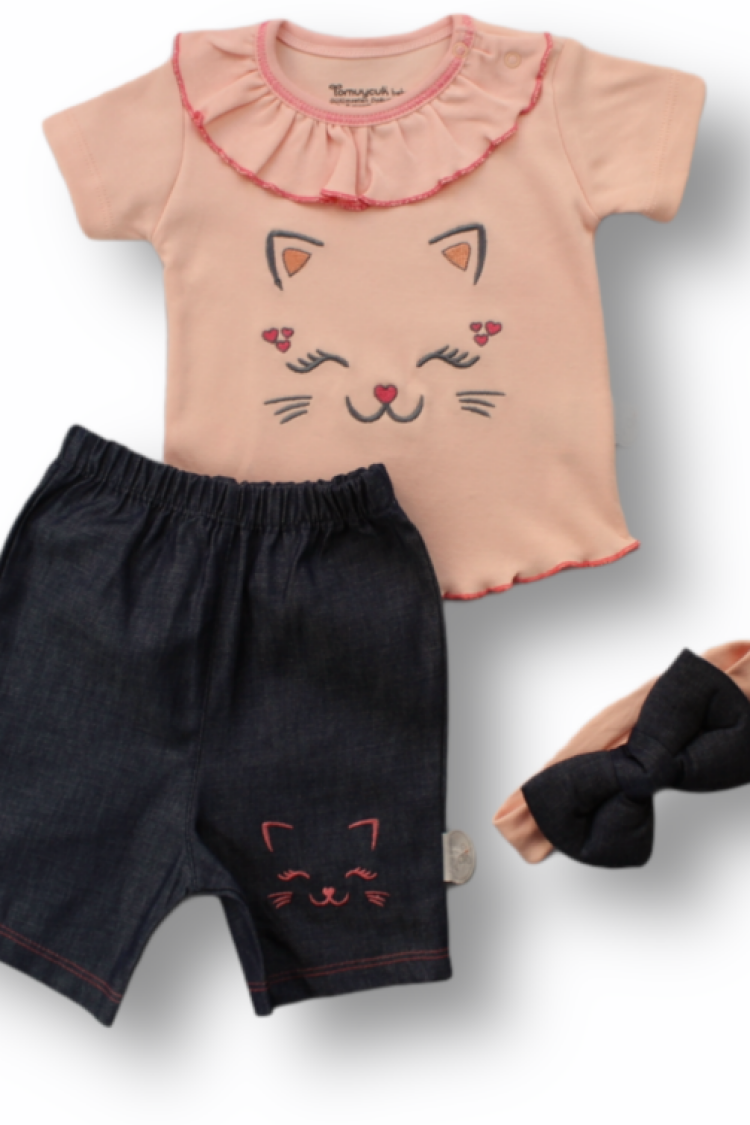 Baby Sets - Toptan Bebek 3'lü Tişört Şort ve Saç Bantlı Takım 6-18M 1074-75538 - Brand: Tomuycuk - Women & Kids, Baby Clothes Wholesale - Globality Store