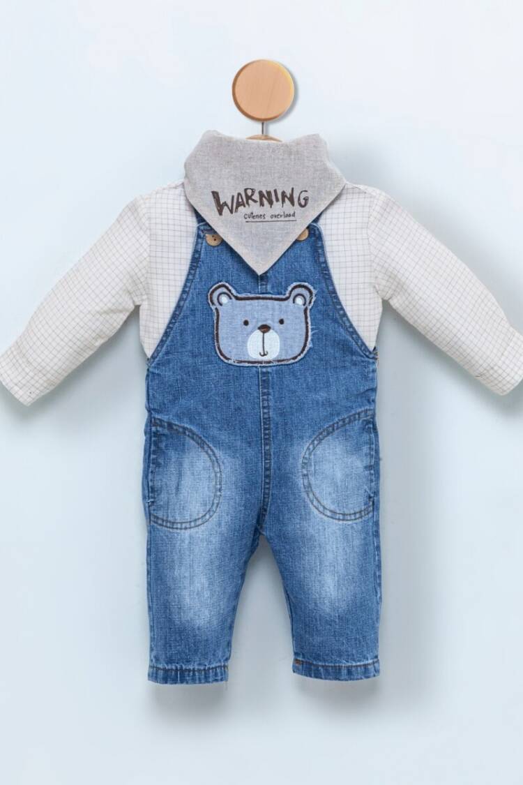 Baby Sets - Toptan Bebek 3'lü Tulum Gömlek ve Bandana Takım 6-18M 1014-CMN3379 - Brand: Cumino - Women & Kids, Baby Clothes Wholesale - Globality Store