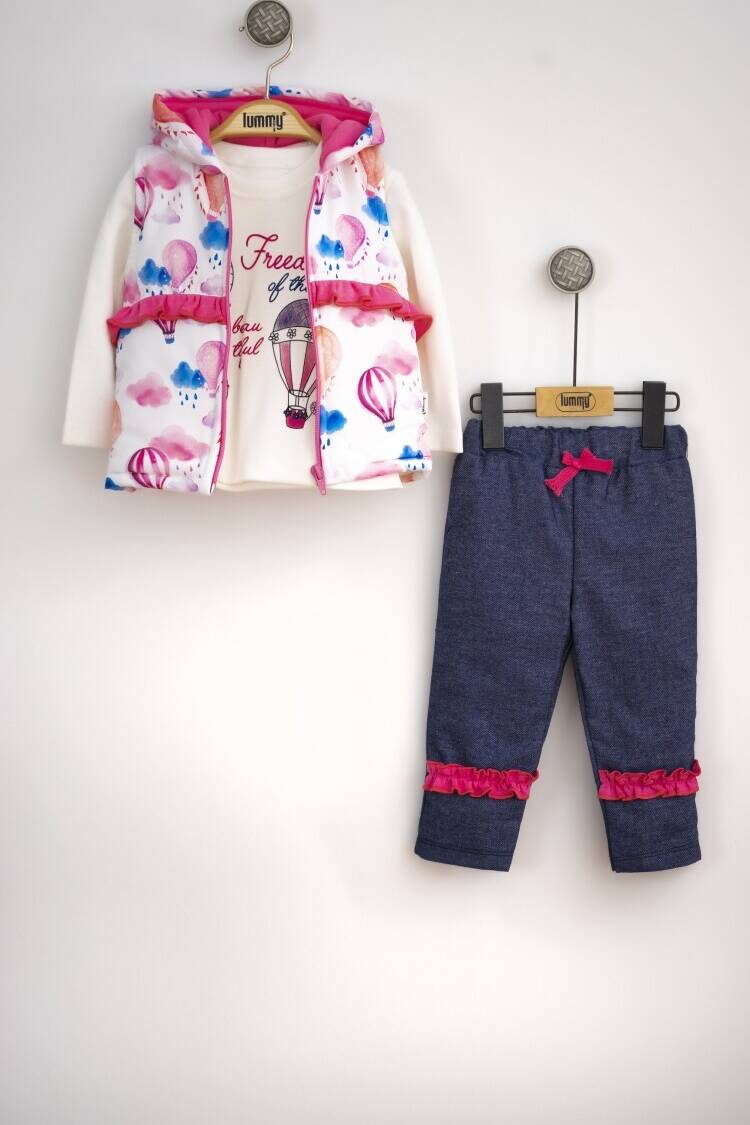 Baby Sets - Toptan Bebek 3'lü Yelek Pantolon ve Uzun Kollu Tişört Takım 6-18M Bebek Takımı 2010-9078 - Brand: Lummy Baby - Women & Kids, Baby Clothes Wholesale - Globality Store