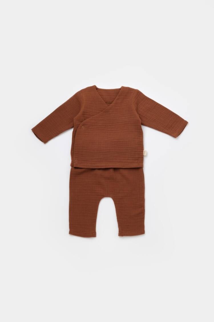Baby Rompers and Overalls - Toptan Bebek Müslin Kruvaze Uzun Kollu Tshirt Pantolon Set Baby Cosy 2022-CSYM7013 - Brand: BabyCosy - Women & Kids, Baby Clothes Wholesale - Globality Store