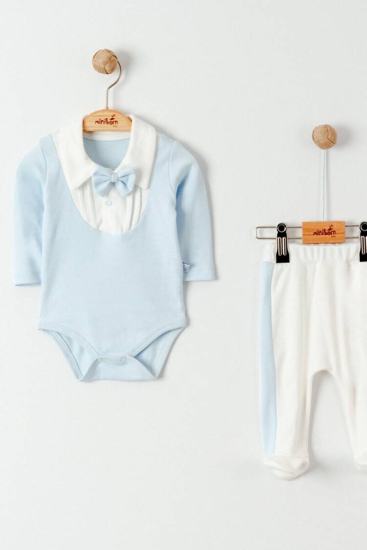 Baby Sets - Toptan Erkek Bebek 2'li Badi ve Pantolon Takımı 0-6M 2019-9070 - Brand: Miniborn - Women & Kids, Baby Clothes Wholesale - Globality Store