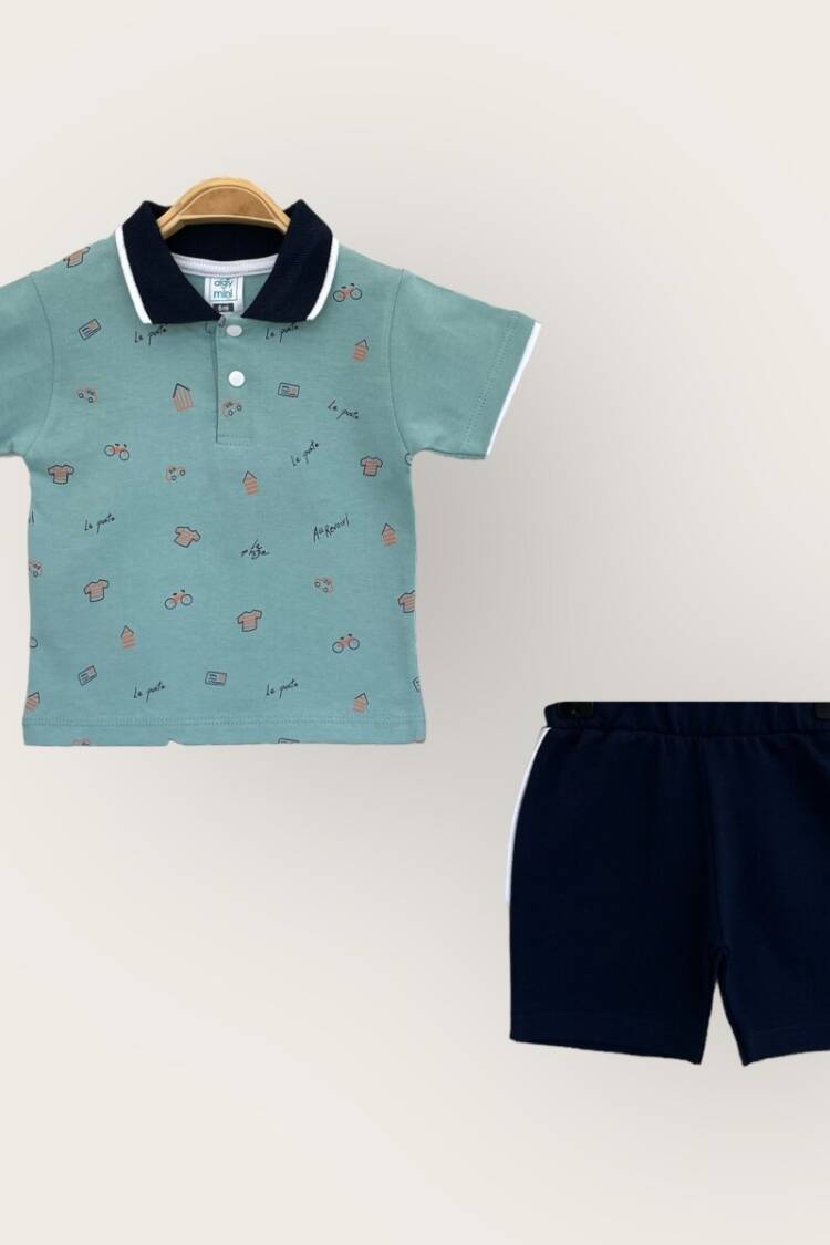 Baby Sets - Toptan Erkek Bebek 2'li Polo Yaka T-Shirt ve Şort Takım 6-18M 2047-3550TK - Brand: Algiy Mini - Women & Kids, Baby Clothes Wholesale - Globality Store