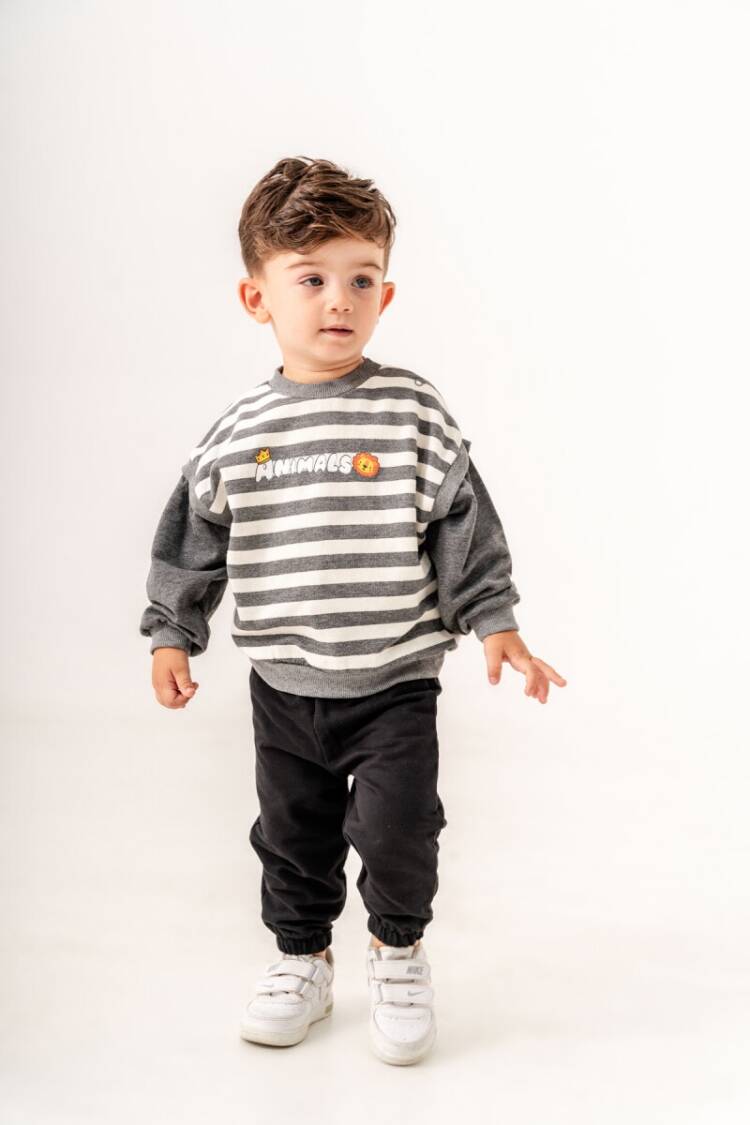 Baby Sets - Toptan Erkek Bebek Çizgili Eşofman Takımı 6-18M 1099-0827 - Brand: Tuffy - Women & Kids, Baby Clothes Wholesale - Globality Store