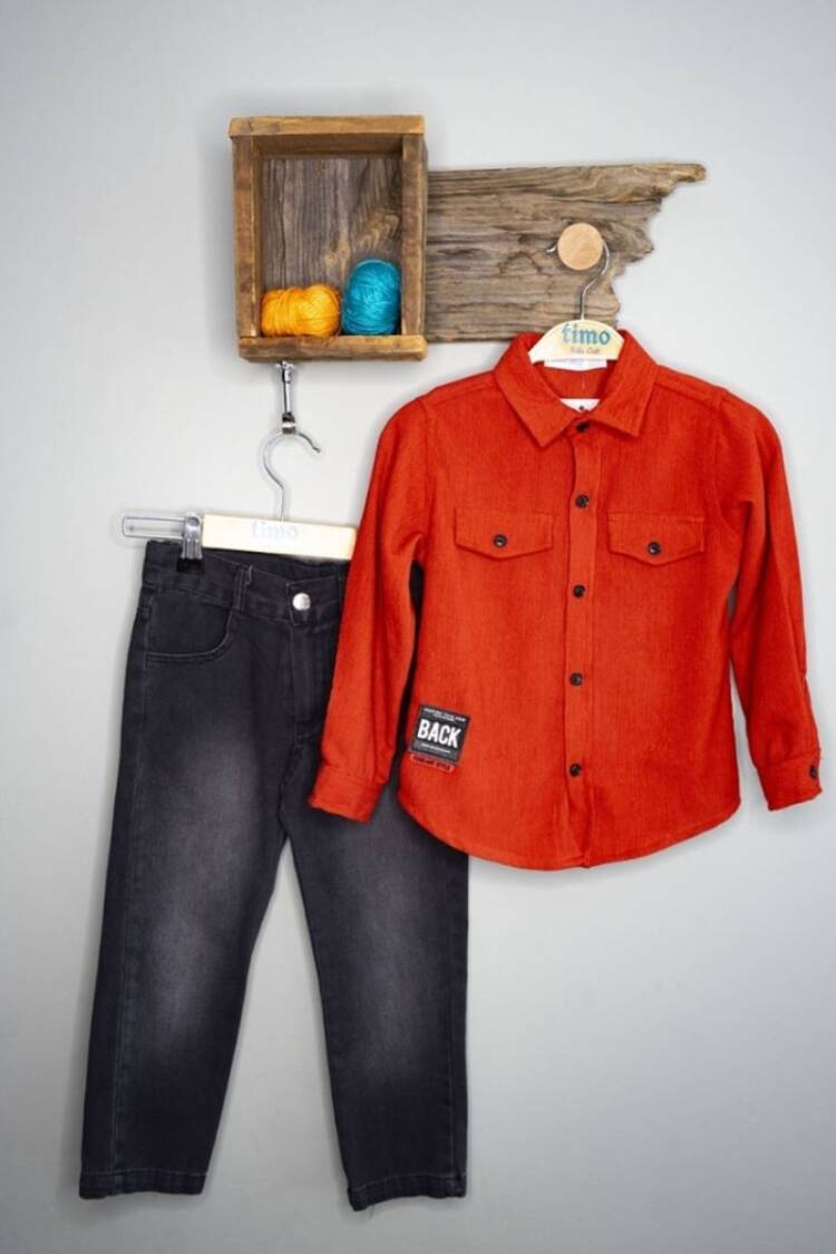 Boy's Shirt - Toptan Erkek Çocuk 2'li Gömlek ve Kot Pantolon Takım 6-9Y 1018-T3EDT204237333 - Brand: Timo - Women & Kids, Baby Clothes Wholesale - Globality Store