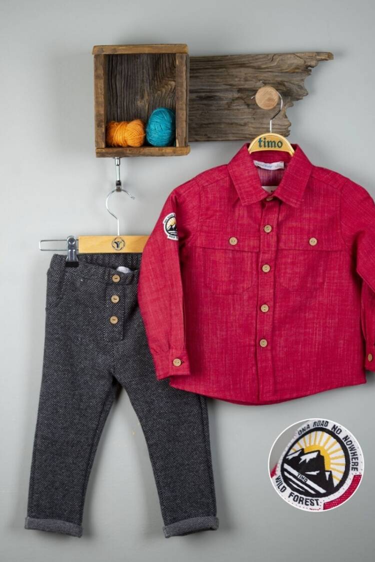 Boy's Shirt - Toptan Erkek Çocuk 2'li Gömlek ve Pantolon Takım 2-5Y 1018-T3EDT064236812 - Brand: Timo - Women & Kids, Baby Clothes Wholesale - Globality Store