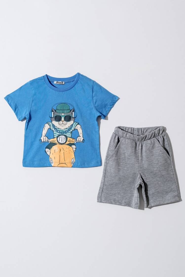 Boys' Sets - Toptan Erkek Çocuk 2'li Tişört ve Şort Takımı 2-5Y 2055-PE24-0136 - Brand: Piop - Women & Kids, Baby Clothes Wholesale - Globality Store