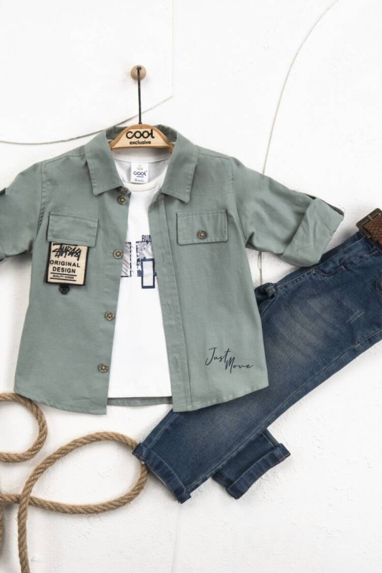 Boys' Sets - Toptan Erkek Çocuk 3' lü Gömlek T-shirt Pantolon Takım 1-4Y 2036-22726 - Brand: Cool Exclusive - Women & Kids, Baby Clothes Wholesale - Globality Store