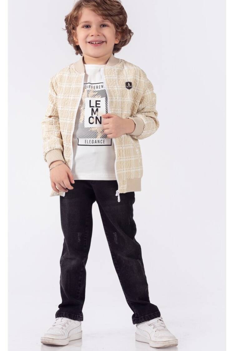 Boys' Sets - Toptan Erkek Çocuk 3'lü Ceket Tişört ve Pantolon Takım 1-4Y 1015-9902 - Brand: Lemon - Women & Kids, Baby Clothes Wholesale - Globality Store