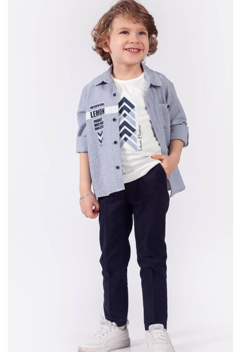 Boys' Sets - Toptan Erkek Çocuk 3'lü Gömlek Tişört ve Pantolon Takım 1-4Y 1015-9852 - Brand: Lemon - Women & Kids, Baby Clothes Wholesale - Globality Store
