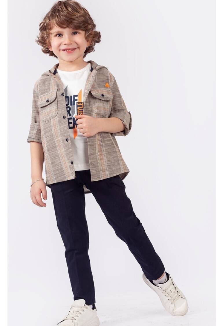 Boys' Sets - Toptan Erkek Çocuk 3'lü Gömlek Tişört ve Pantolon Takım 1-4Y 1015-9874 - Brand: Lemon - Women & Kids, Baby Clothes Wholesale - Globality Store