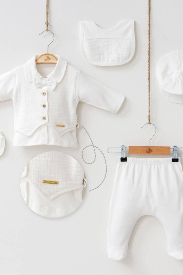 Newborn - Toptan Erkek Çocuk 5'li Yenidoğan Body Pantoln Şapka Önlük ve Eldiven Takım 0-3M 2014-7048 - Brand: Minizeyn - Women & Kids, Baby Clothes Wholesale - Globality Store