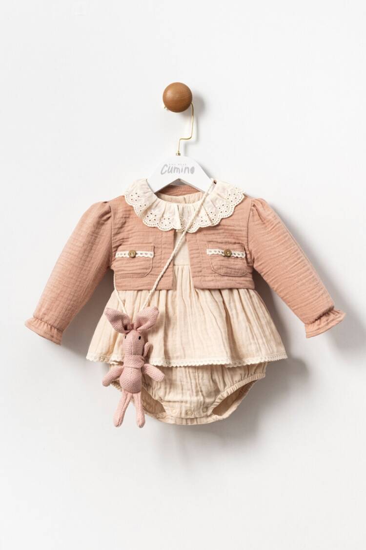 Baby Sets - Toptan Kız Bebek 2'li Hırka ve Tulum Takımı 6-18M 1014-CMN3510 - Brand: Cumino - Women & Kids, Baby Clothes Wholesale - Globality Store