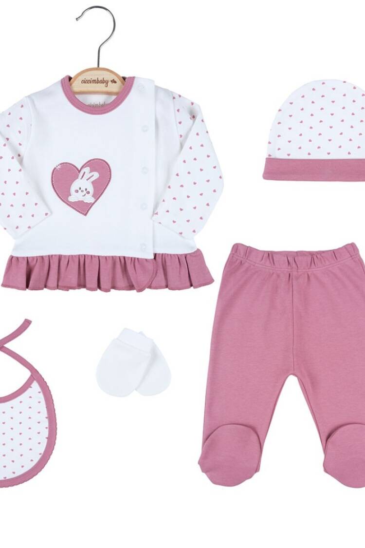 Baby Sets - Toptan Kız Bebek 5'Li Yeni Doğan Takım 0-3M 1043-4816 - Brand: Ciccimbaby - Women & Kids, Baby Clothes Wholesale - Globality Store