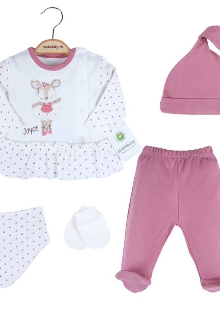 Baby Sets - Toptan Kız Bebek 5'Li Yeni Doğan Takım 0-3M 1043-4843 - Brand: Ciccimbaby - Women & Kids, Baby Clothes Wholesale - Globality Store