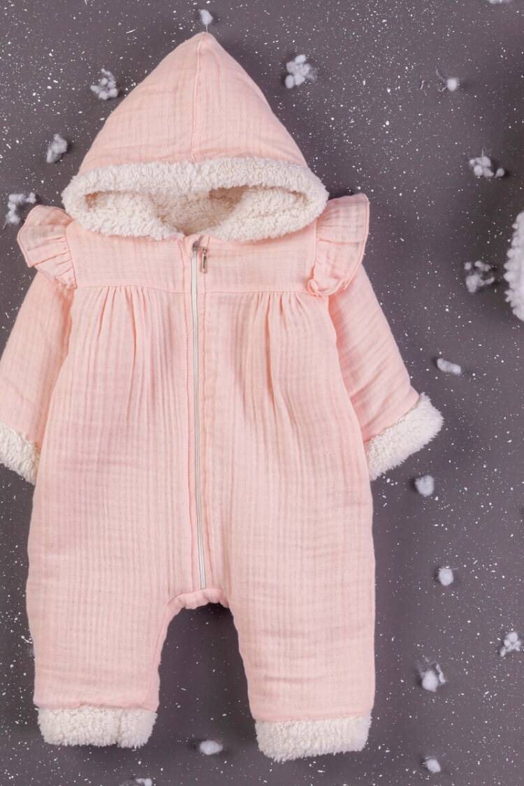 Baby Rompers and Overalls - Toptan Kız Bebek Muslin Kapüşonlu Tulum 3-12M 1097-5415 - Brand: BabyZ - Women & Kids, Baby Clothes Wholesale - Globality Store