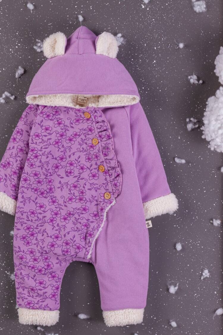 Baby Rompers and Overalls - Toptan Kız Bebek Welsoft Kapüşonlu Tulum 3-12M 1097-5412 - Brand: BabyZ - Women & Kids, Baby Clothes Wholesale - Globality Store