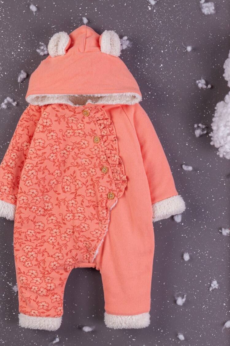 Baby Rompers and Overalls - Toptan Kız Bebek Welsoft Kapüşonlu Tulum 3-12M 1097-5412 - Brand: BabyZ - Women & Kids, Baby Clothes Wholesale - Globality Store
