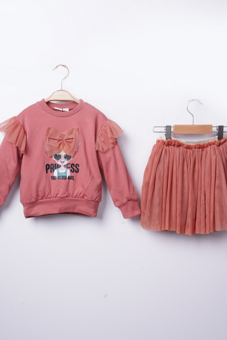 Girls' Tops - Toptan Kız Çocuk 2'li Sweatshirt ve Etek Takım 3-6Y 1016-23255 - Brand: Büşra Bebe - Women & Kids, Baby Clothes Wholesale - Globality Store