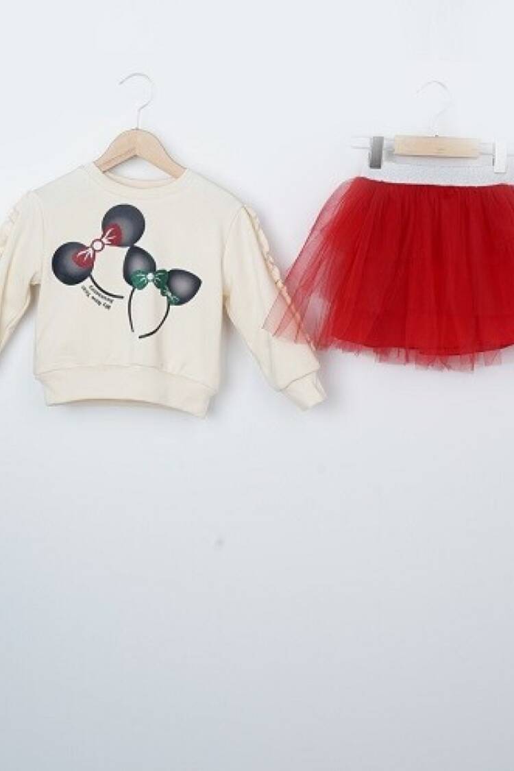 Girls' Suits - Toptan Kız Çocuk 2'li Sweatshirt ve Tüllü Etek Takım 3-6Y 1016-23253 - Brand: Büşra Bebe - Women & Kids, Baby Clothes Wholesale - Globality Store